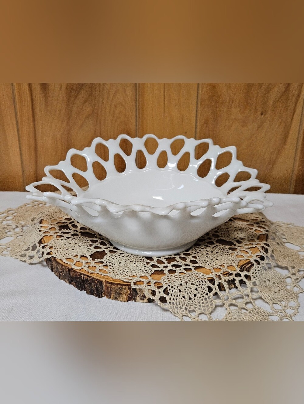 Westmoreland Doric Lace Milk Glass Banana Boat Oval Fruit Bowl Vtg White Console
